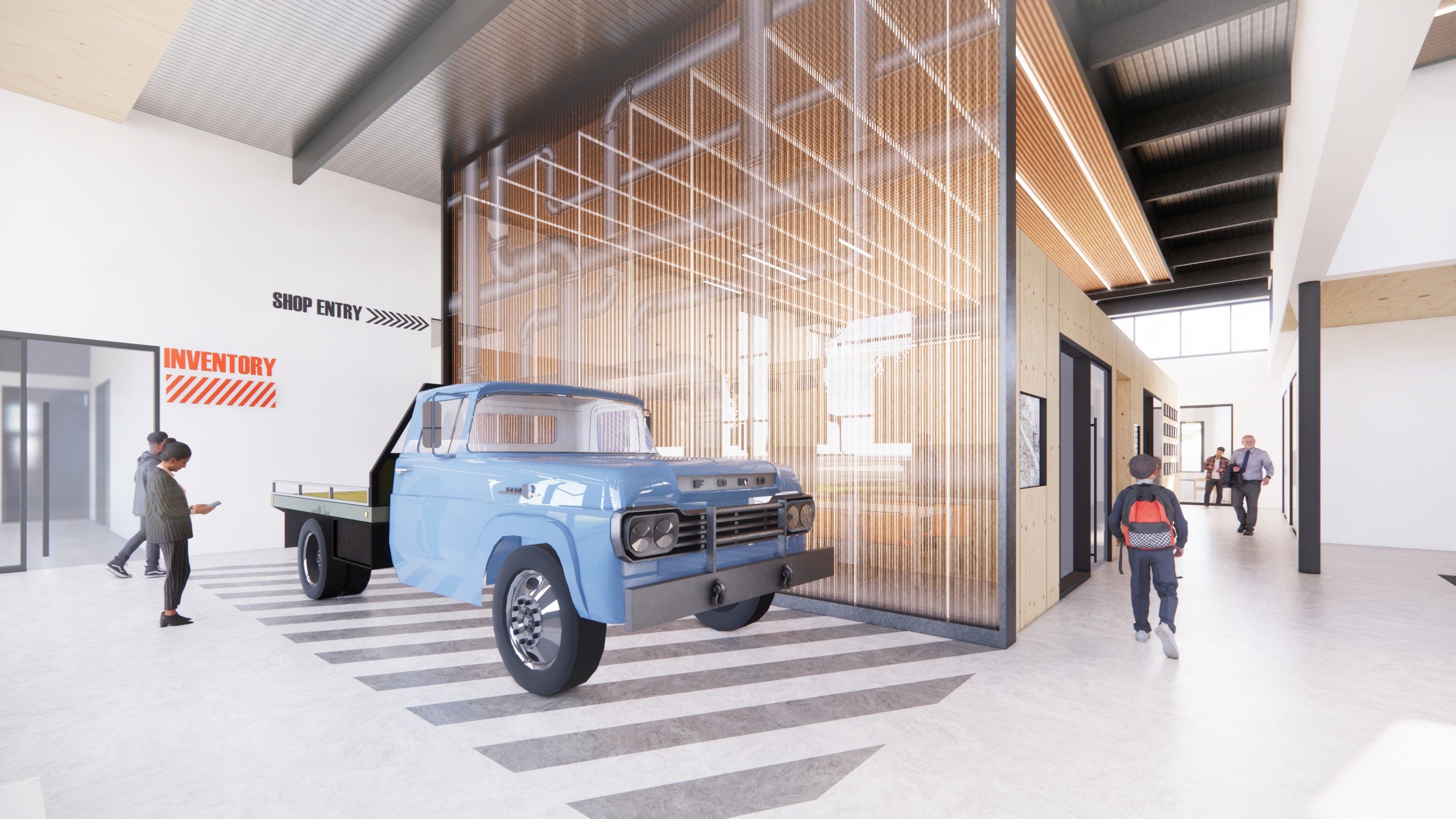 lobby with truck