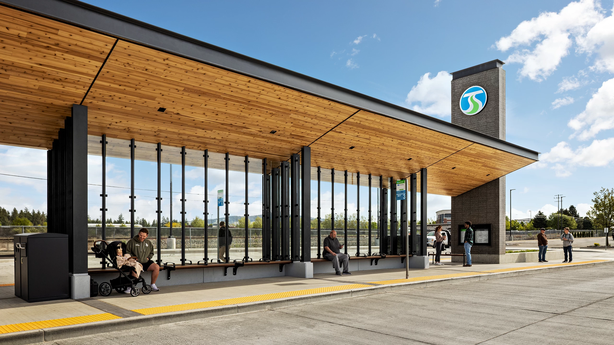 5.8.2025 ALSC Spokane Valley Transit Center Perspective From South West of Glass Wall Large 